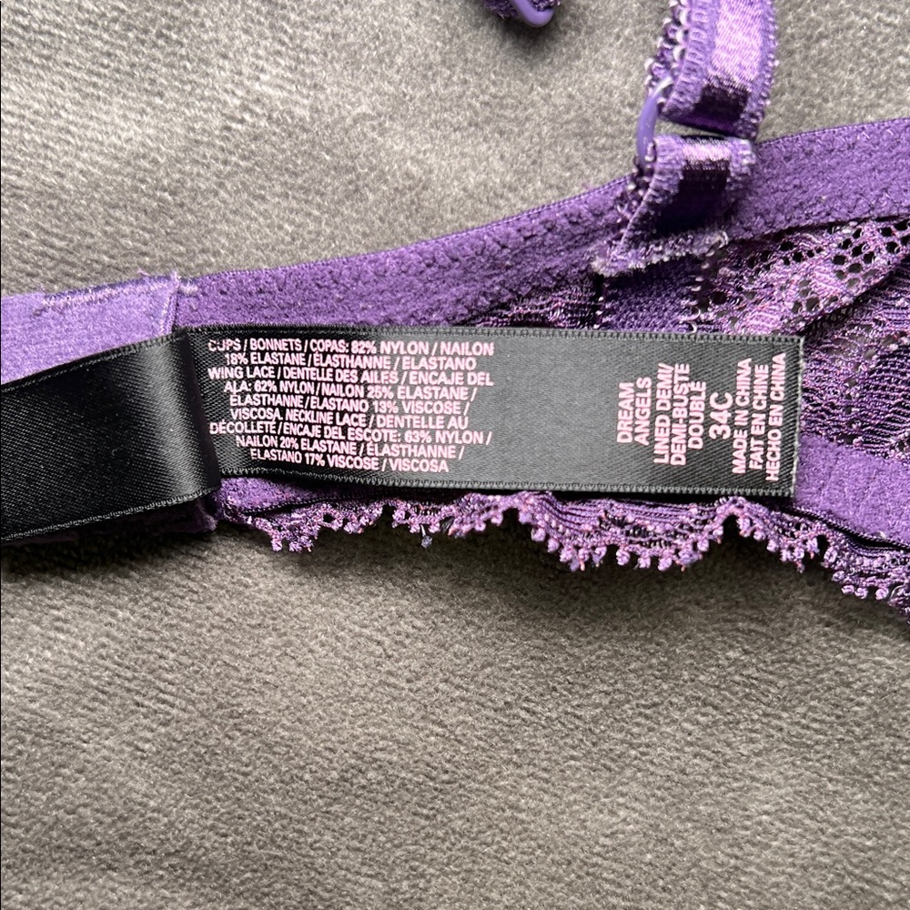 Victoria's Secret Deep Purple Dream Angels Lace / Lined Demi Underwire Bra 34C - Picture 9 of 10